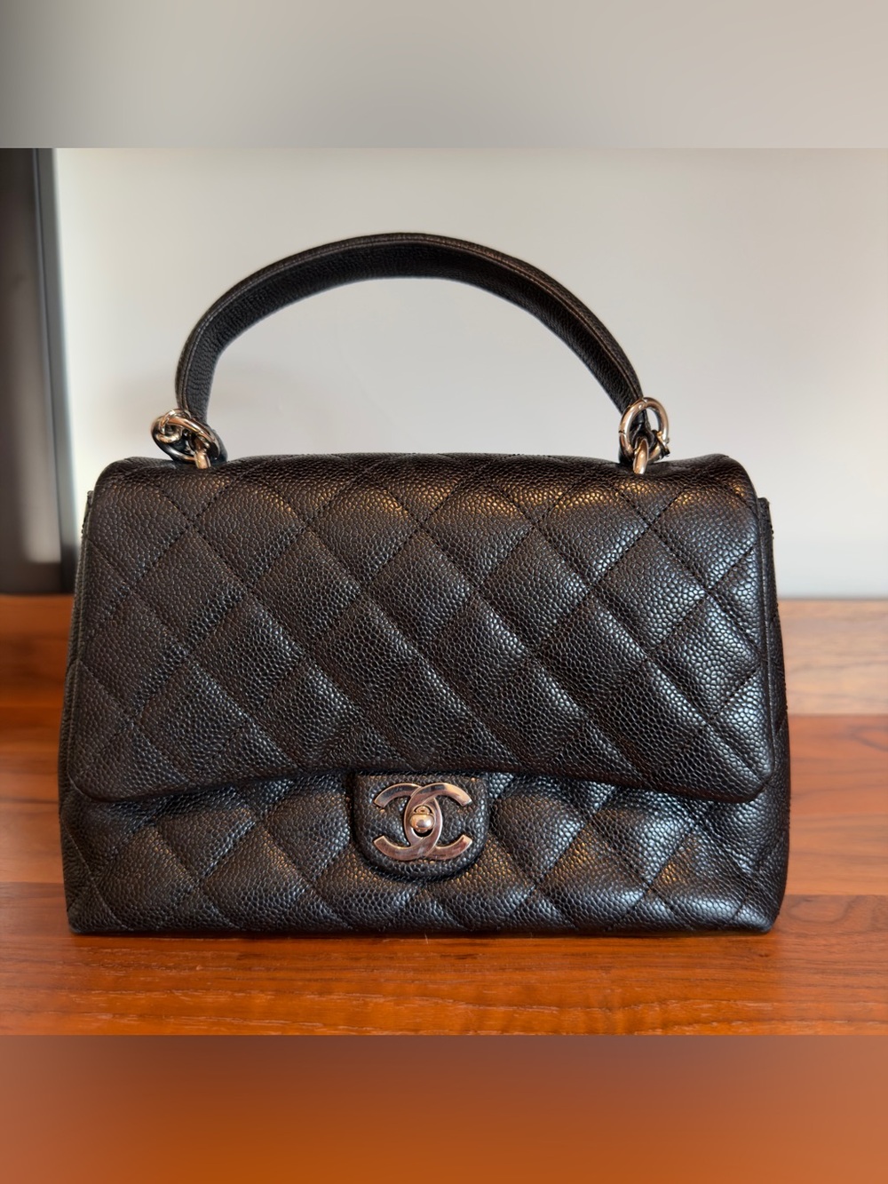 Authentic Chanel 11-Series Caviar Top Handle Flap Bag 25cm w/Bonus Chain Strap!